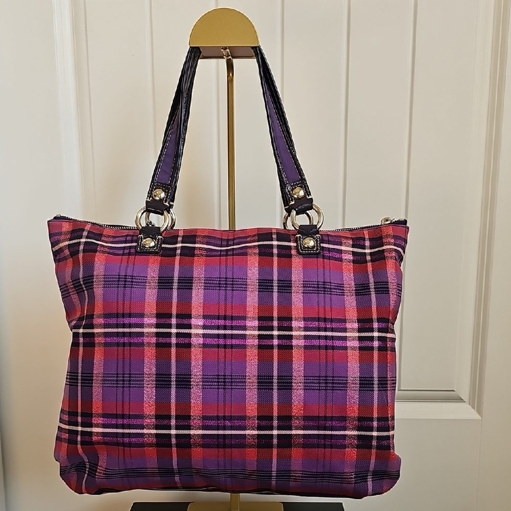 Coach 2010 Poppy Tartan Plaid Glam Tote And Matching Wristlet EUC - Picture 7 of 14